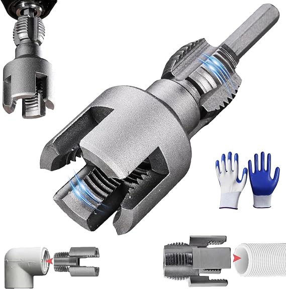 Pipe Thread Cutting Tool, Integrated Internal & External Pipe Threading Tool, Electric Drill Compatible 2 In 1 PVC Pipe Threader Kit, 1/2" 3/4" PVC Thread Maker Tool (3/4, 1 Pc)