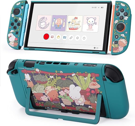 GeekShare Protective Shell Compatible with Switch 2, Kawaii Cartoon Dockable Case Compatible with Switch 2, Anti-Scratch and Shock-Absorption Design Cover Skin - Bunny Garden