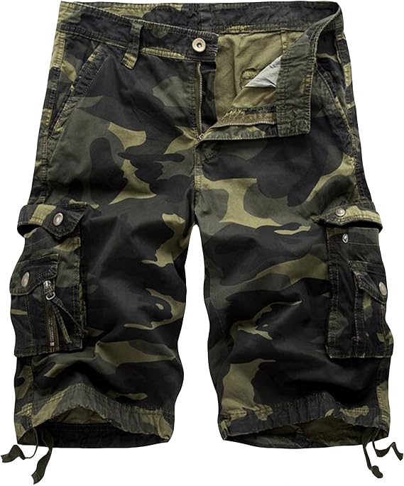 Mens Camo Cargo Shorts Cotton Multi-Pocket Outdoor Camouflage Cargo Shorts