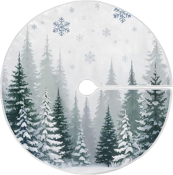 Snowy Forest Christmas Tree Skirt 36 inch Decorations Winter Snowflake Xmas Tree Mat Small for Holiday Party Supplies Rustic Ornaments Mini Tree Skirt