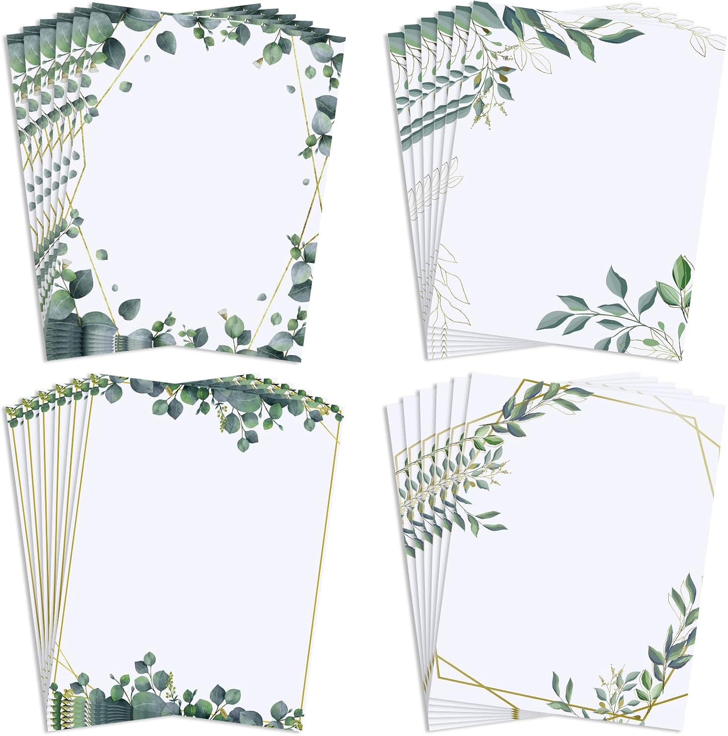 Teling 48 Sheets Decorative Printer Paper Writing Scrapbook Wedding Program Paper 8.27 x 10.6 Inches Greenery Flower Border Writing for Drawing Office Thank Greeting Stationery SuppliesEucalyptus