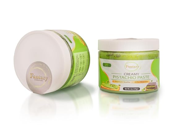 Fantasy Creamy Pistachio Paste Butter, Smooth Pistachio Cream for Dubai Chocolate, 45 Percent Pistachios, Made in USA, Non-GMO, Gluten-Free Gourmet Nut Spread, No Palm Oil, 6 oz Jar