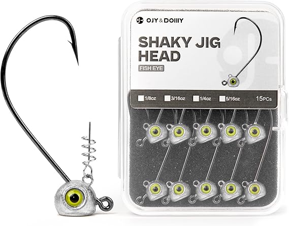 Shaky Head Jigs, Fisheye Stand-up Style Weedless Fishing Jig Heads for Bass (15-Pack) 1/8 3/16 1/4 5/16oz