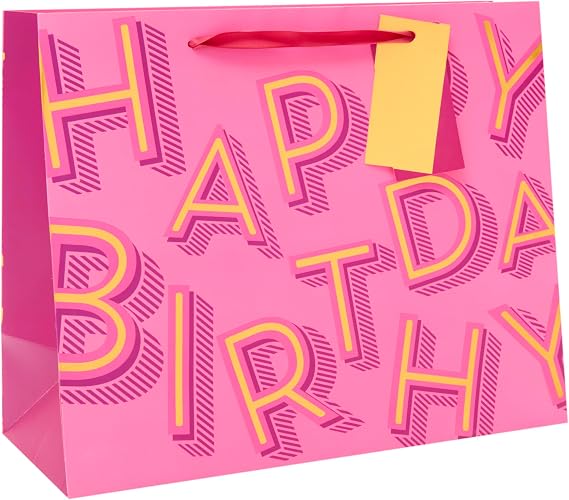 UK Greetings | Gift Bag Pink Happy Birthday Design | 33 x 26.7cm