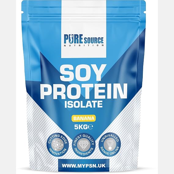 Pure Source Nutrition Soy Protein Isolate Powder (90% Protein) 5Kg Banana Flavour SOYA Protein Vegan Powder for Superfood Supergreens Dairy Free Plant Based Protein (5kg, Banana)