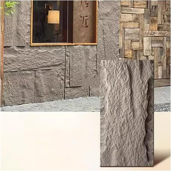 3D Stone Look Wall Paneling, Interior Exterior Wall Decor PU Panel, DIY Install Lightweight Watertight Wainscoting Panel for Living Room Restaurant(C,1pcs-60x120cm)