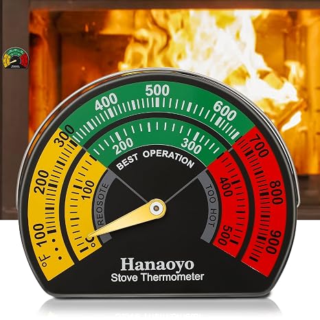 Hanaoyo Wood Stove Thermometer with Large Dial, Magnetic Stove Pipe Thermometer for Wood, Gas, Pellet Stoves (1 Piece)