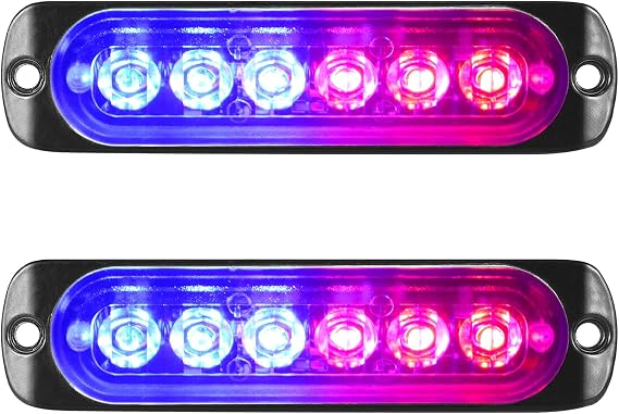 Willpower 2pcs 4.3 Inch LED Strobe Warning Lights, Blue Red 6 LED Safety Emergency Flashing Light Construction Hazard Beacon LED Light Bar For Car Truck Van Off Road Vehicle Boat Surface Mount