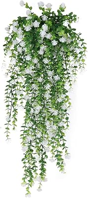 Fake Hanging Plants, Artificial Hanging Plant, Faux Pothos Vines Hanging Plant Greenery for Wall Home Living Room Indoor Outdoor Decor White