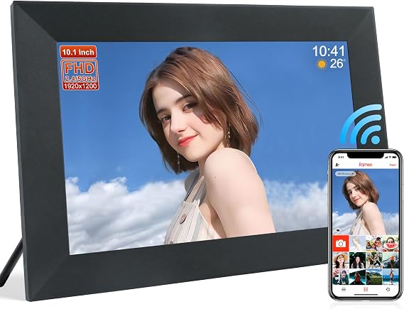 Frameo 10.1" Smart WiFi Digital Photo Frame, Digital Photo Frame with 16GB Storage & SD Slot, Electronic Photo Frame IPS Touch Screen with Automatic Rotation, Frameo Digital Frame WiFi