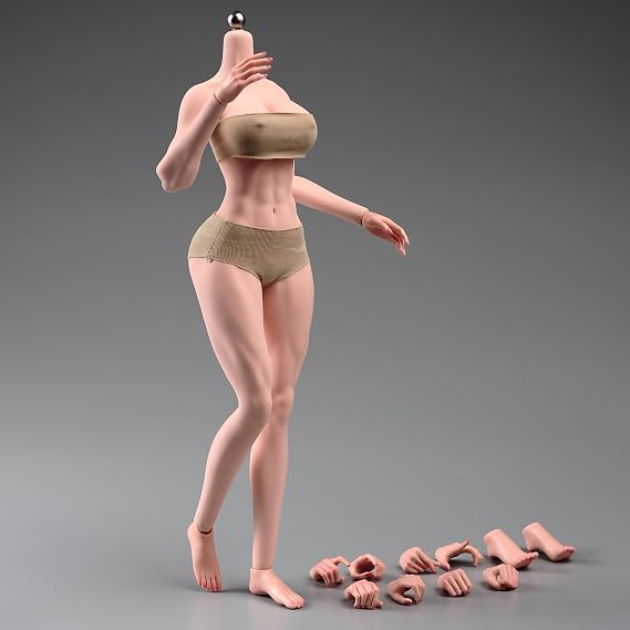 1/6 Scale Sensuality Fullness Female Action Figure Tan Skin Body Model | 12inch Fitness Flexible Seamless Female Action Figure Large Bust Body Model with Detachable Feet & Hands Accessory