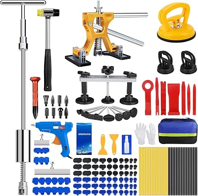 Car Dent Puller Kit, 135pcs Paintless Dent Removal Kit, Car Dent Repair Kit with Golden Lifter, Bridge Puller, Slide Hammer 2 in 1 T-Bar, Dent Puller for Car Refrigerator Door Ding Repair