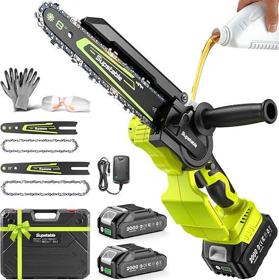 Mini Chainsaw Cordless, 8 Inch & 6 Inch Electric Chainsaw Battery Powered, 1000W Brushless Handheld Power Chain Saw with 2 Batteries, Small Tree Saw for Branch Trimming Wood Cutting