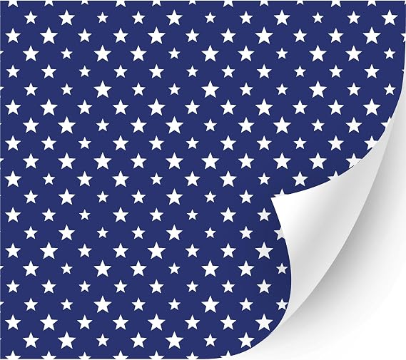 Glossy American Theme Patterned Adhesive Vinyl (White Stars on Blue, 13.5" x 12") - Cup, Mug Design, Car Decal Sticker, Outdoor DIY Craft, Scrapbooking