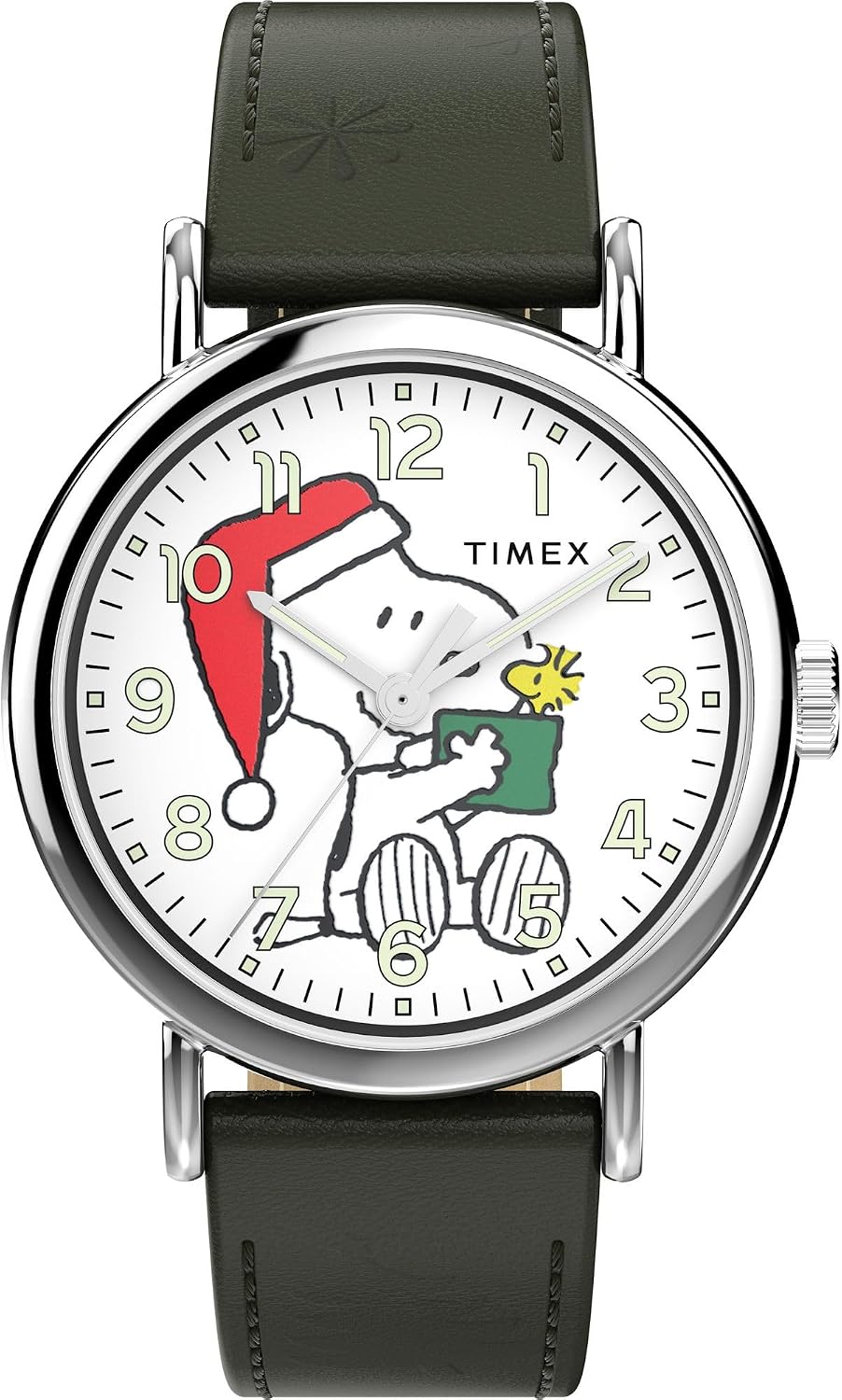 Timex Mens Weekender 40mm Watch, GreenSilvertoneWhiteSnoopy