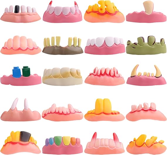 Megamix Funny Halloween Teeth Fake Dentures Random Style 12 Pack - Vampire Teeth Hillbilly Teeth for Adults Kids Funny Teeth Vampire Fangs - Scary Monster Teeth Party Favors Gags & Practical Joke Toys