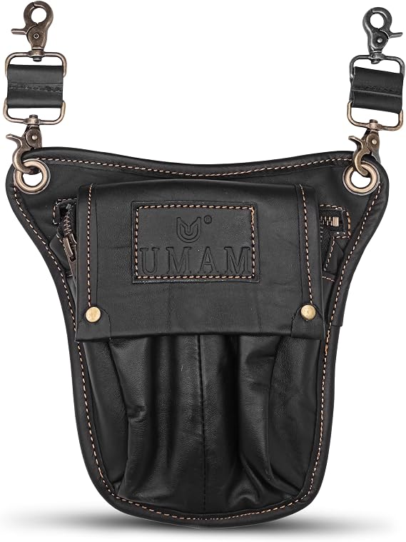 Men's Utility Kilt Leather Hanging Pocket Sporran Kilt Accessory Pouch (Black)