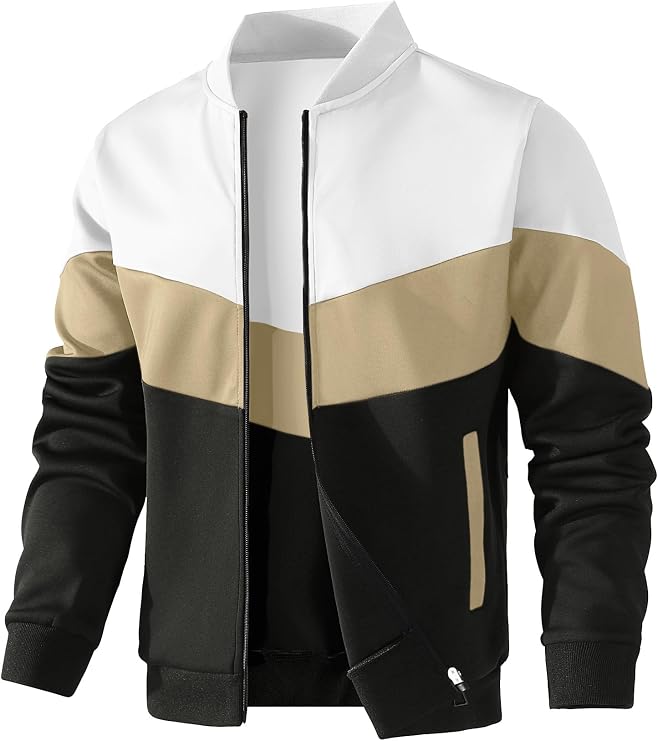 HYPESTFIT Herren Leichte Stretch Bomberjacke， Übergangsjacke Casual Farbblock