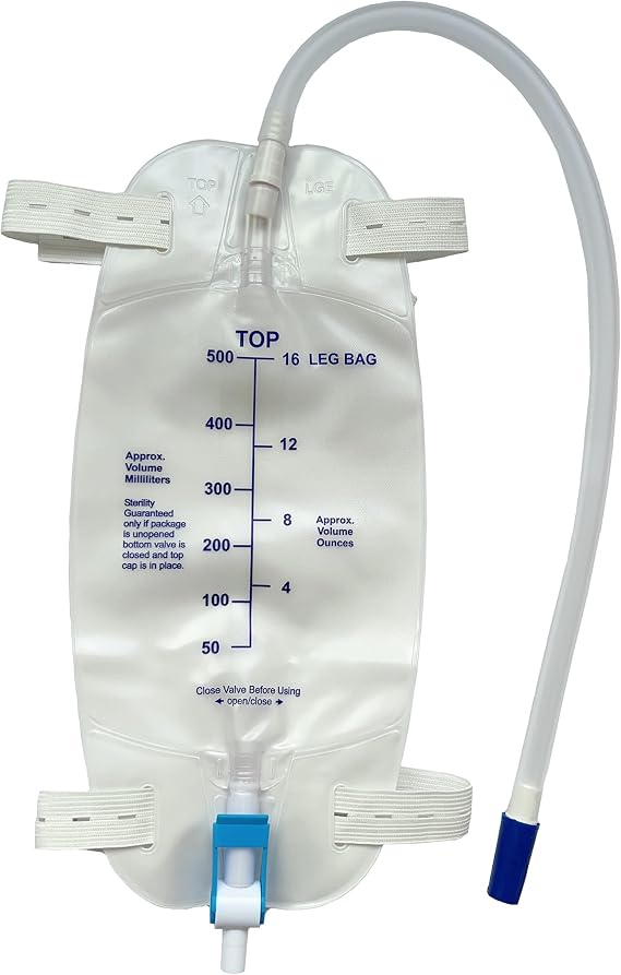 3 Pack Easy-Tap Leg Bag Urinary Drainage Bag, 500 ML with 3 18 Tubing, Anti-Reflux Valve, Cloth Straps Easy Flip Drain