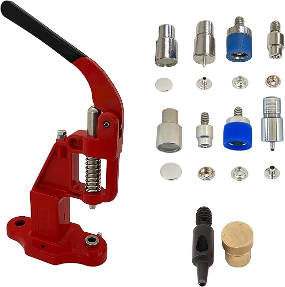 Hobby Trendy Hand Press with Total 200 Sets (800 Pieces) Rust Free 12.5mm (20L - ln20) Snaps and 15mm (24L-ln24) Snaps with Dies and Hole Punches (Red Press)