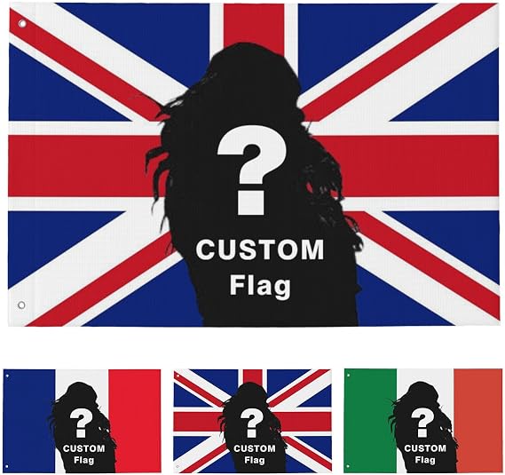 Custom Flag with Your Photo/Logo/Text, Personalized 3x2ft / 5x3ft / 6x4ft / 8x5ft, Personalised British Flag Design for Dorms, Bedrooms, Clubs, Concerts, Bars, Living Room