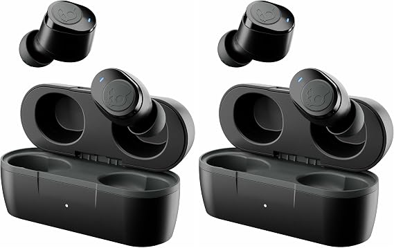 Skullcandy Jib True 2 Wireless Earbuds,Bluetooth Headphones,Up to 33 Hours Battery with Charging Case,Noise Isolating Fit,Sweat and Water Resistant,Microphone for iPhone Android-True Black,(Pack of 2)