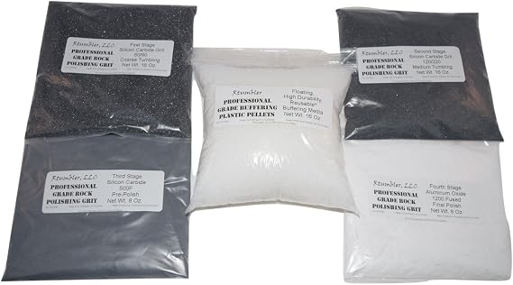 Rock Tumbler Grit for 15 Pound Tumbler with 1 Pound Plastic Buffering Pellets