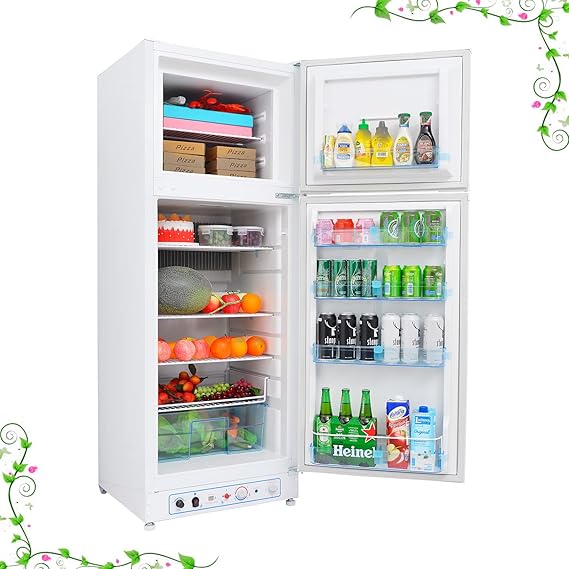 Propane Refrigerator with Freezer 9.35 Cu.Ft, Gas Fridge with Freezer Off Grid, 110v/LPG Dual Powers, RV Refrigerator for Outdoor, Truck, Camper, Kitchen, White