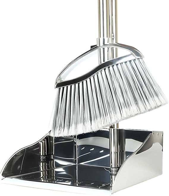 Heavy Duty Broom and Dustpan Set, Stainless Steel, 52.7-Inch for Sweeping