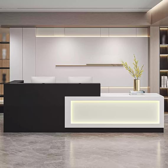 Modern Reception Desk,Commercial Receptionist Desk with Counter & Lockable Drawers & Door Cabinet, Retail Checkout for Office, SOHO - Easy to Put Together and Quick