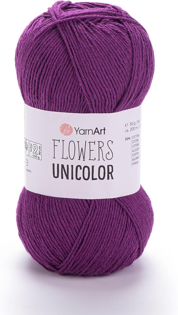 YarnArt Flowers Unicolor 55% Cotton, 45% Acrylic Fingering Weight Yarn 50g (1.76 oz), 218 yds Ideal for Knitting & Crochet Soft, Solid Color Skein for Summer Projects