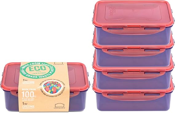 LocknLock Eco Rectangle Set of 5 x 1L Airtight Food Storage Containers
