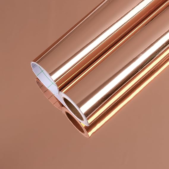 CHIHUT Peel and Stick Mirror Sheets 12"x100" Copper Glossy Self Adhesive Mirror Sticker Reflective Vinyl Wall Paper Non Glass Flexible Metallic Contact Paper Roll Mirror Film for Drawers DIY Craft