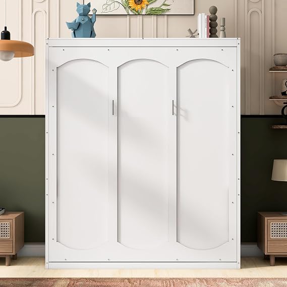 Queen Size Murphy Bed Wall Bed with Shelves,Folding Feature Perfect for Home Office or Small Room. (White#06)