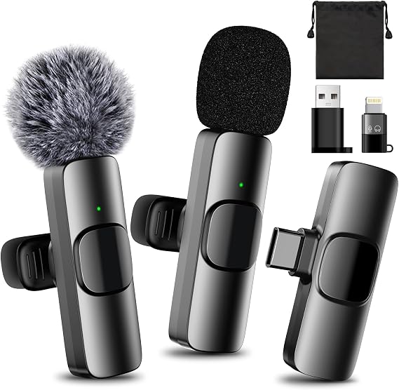 SOOOEC Wireless Lavalier Microphone with Adapter - for iPhone and Android Devices, Computers - Mini Mic for Video Recording and Podcasts - Noise Reduction Lapel Type C Mic