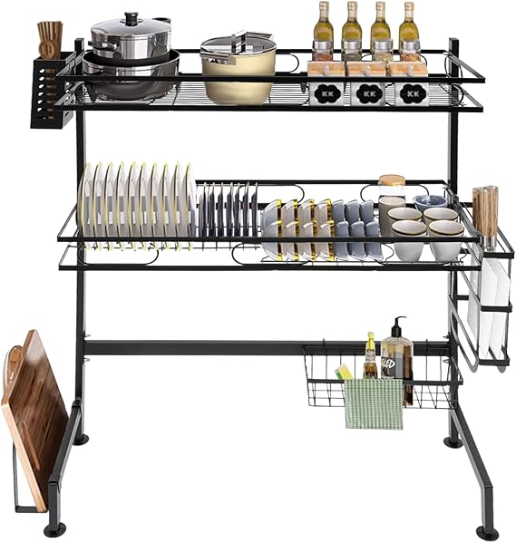 2-Tier Over The Sink Dish Drying Rack, Kitchen Rack Over The Sink, Metal Steel Dish Drying Racks, Suitable for Most Sinks