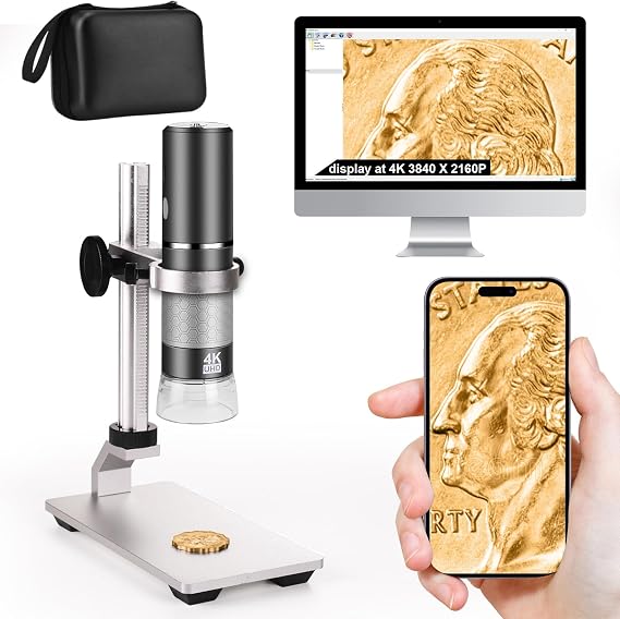 4K 50-1000X WiFi Digital USB Microscope with Pro Stand & Case