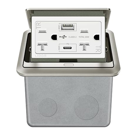 LIDER Soft Pop-Up Floor Box Kit, 20A Tamper-Resistant Receptacle