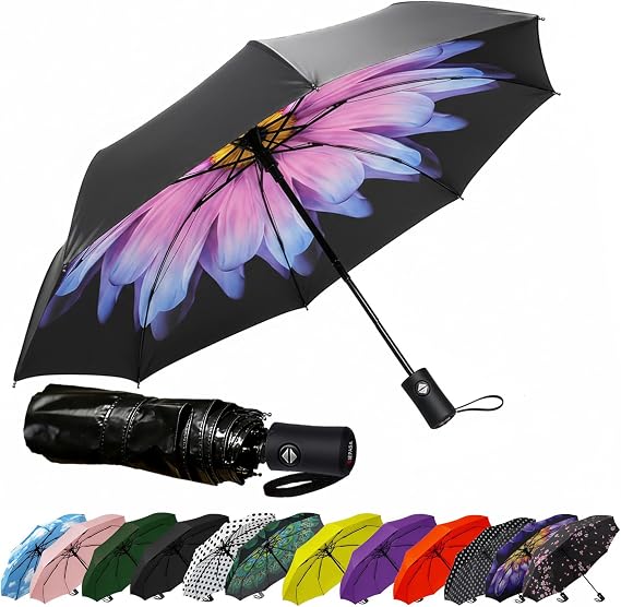 SIEPASA Compact Travel Umbrella - Windproof Auto Open/Close, Small Folding Umbrella for Rain & Sun with UPF50+ Lightweight Frame, Waterproof - Fits Backpack, Purse, Suitcase.(Glaze)
