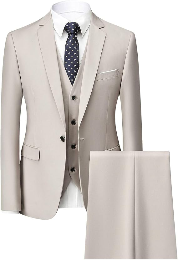 Mens Casual 2 Piece Suits Slim Fit 1 Button Blazer Jacket and Pants Set Notch Lapel Business Jackets Suit (Apricot-4,Small)