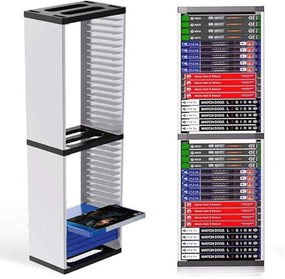 Universal Game Storage Tower, Stores 36 Games or Blu-Ray Disks, Shelf Multifunctional Mount Game Handle Disc Storage Bracket, Vertical Stand CD Storage Holder, Game Disc Rack for PS-5