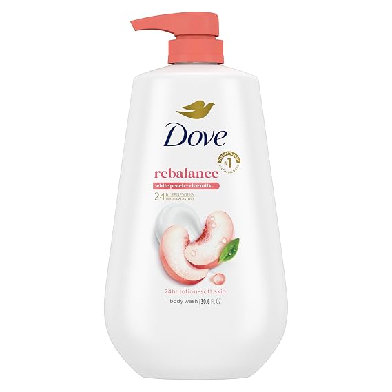 Dove 24hr Rebalance Lotion Body Wash, White Peach & Rice Milk, 30.6 oz