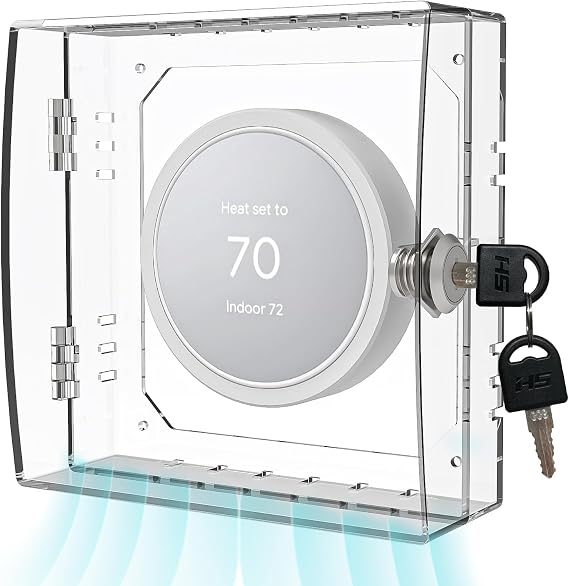 Thermostat Lock Box,Thermostat Lock Box with Key,Thermostat Guard,Transparent Thermostat Protective Cover,Compatible with Thermostats 4.88''X4.64''X1.97'' or Smaller (Square - Key lock)