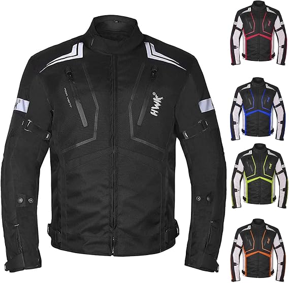 HWK Scorpion Motorcycle Jacket for Men & Women, Motor Bike Jacket and Motorcycle Gear with Body Armor Foam Padding & Breathable Cordura Fabric, Reflective Jacket for Night Visibility - Black, 3X-Large
