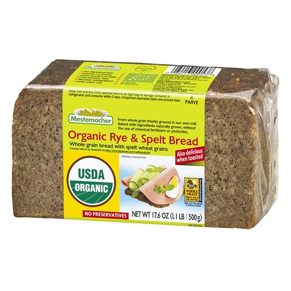 Mestemacher Organic Rye & Spelt Bread, 17.6 oz | Made with Whole Grains | Vegan | Non-GMO | Authentic German Recipe