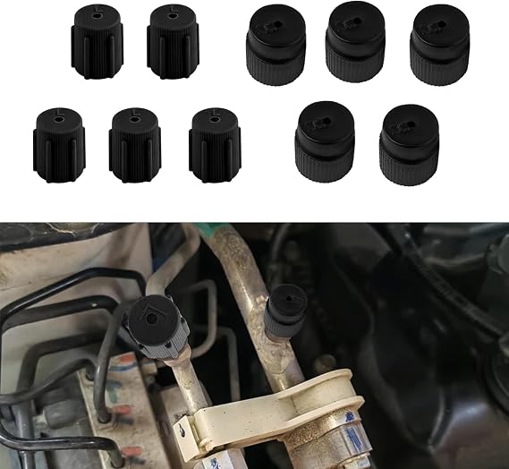 10PCS Air Conditioning Service AC System Charging Port Covers, 0.51"/13mm Low Pressure Cap 0.62"/16mm High Pressure Cap, Universal A/C System Port Sealing Kit Replaces Most Cars (Black