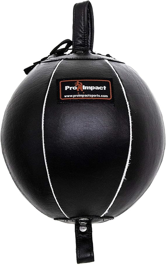 Genuine Leather Double End Boxing Punching Bag - Speed Striking & Dodge Training Ball for MMA, Muay Thai, Boxing, Gym Workout - Includes Cords & Hooks for Easy Setup