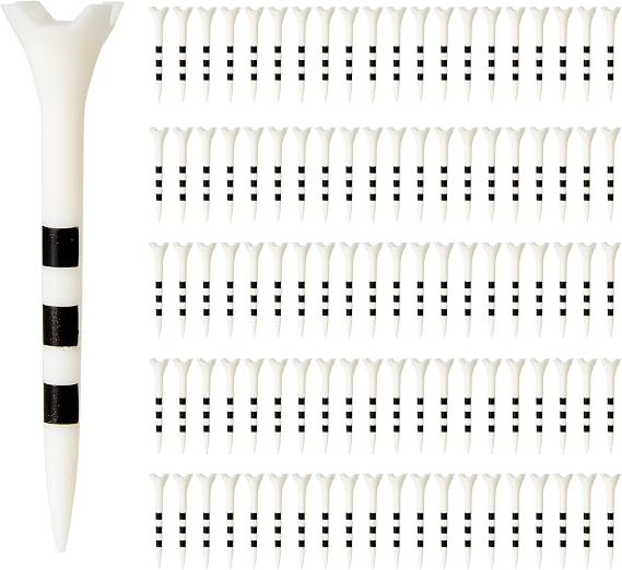 Amazon Basics Golf Tees with Height Marker System- Recycled Plastic Tees with 4-Prong Head - Golf Course Accessories - White - 100 Pack