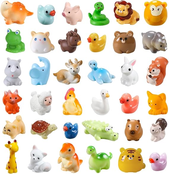 JOLCEEY 40pcs Mini Resin Animals Tiny Miniature Little Small Animal figures