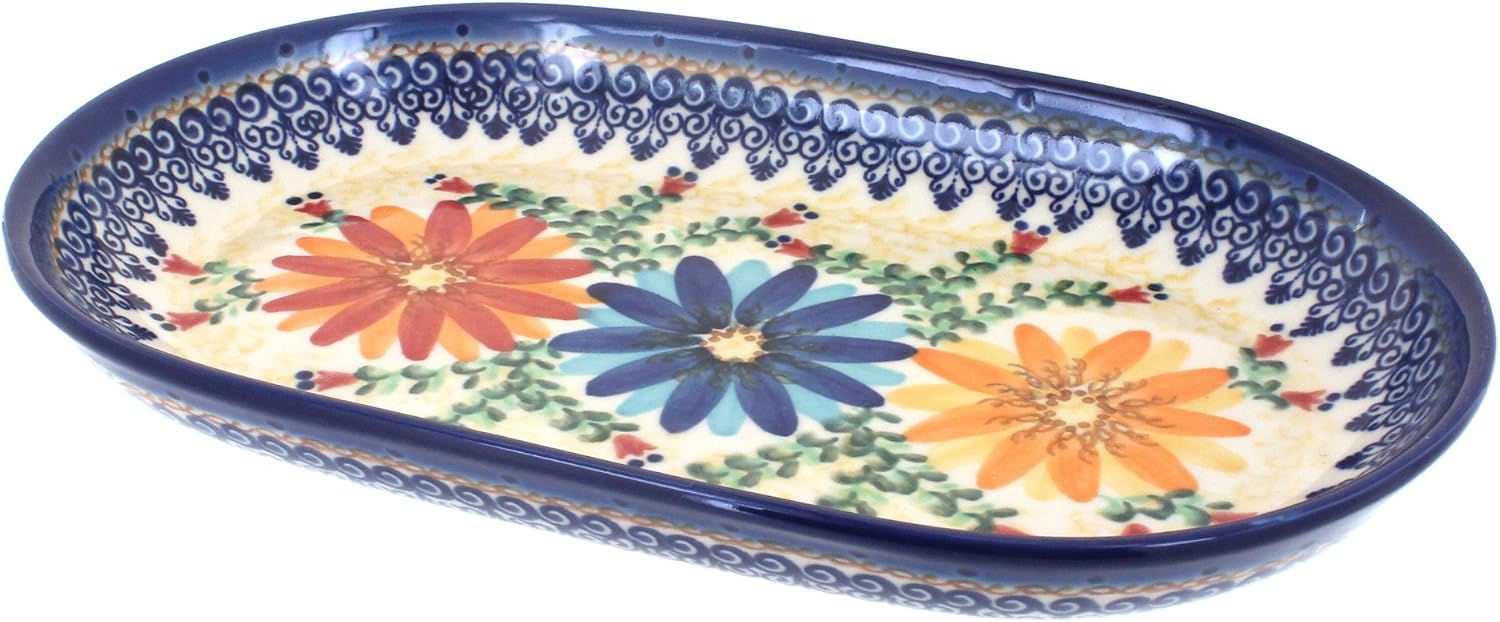 Blue Rose Polish Pottery Autumn Burst Medium Oval Dish
